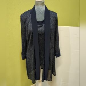 0120 RM Richards Elegant Glitter Navy Blue Women's Mesh Blouse